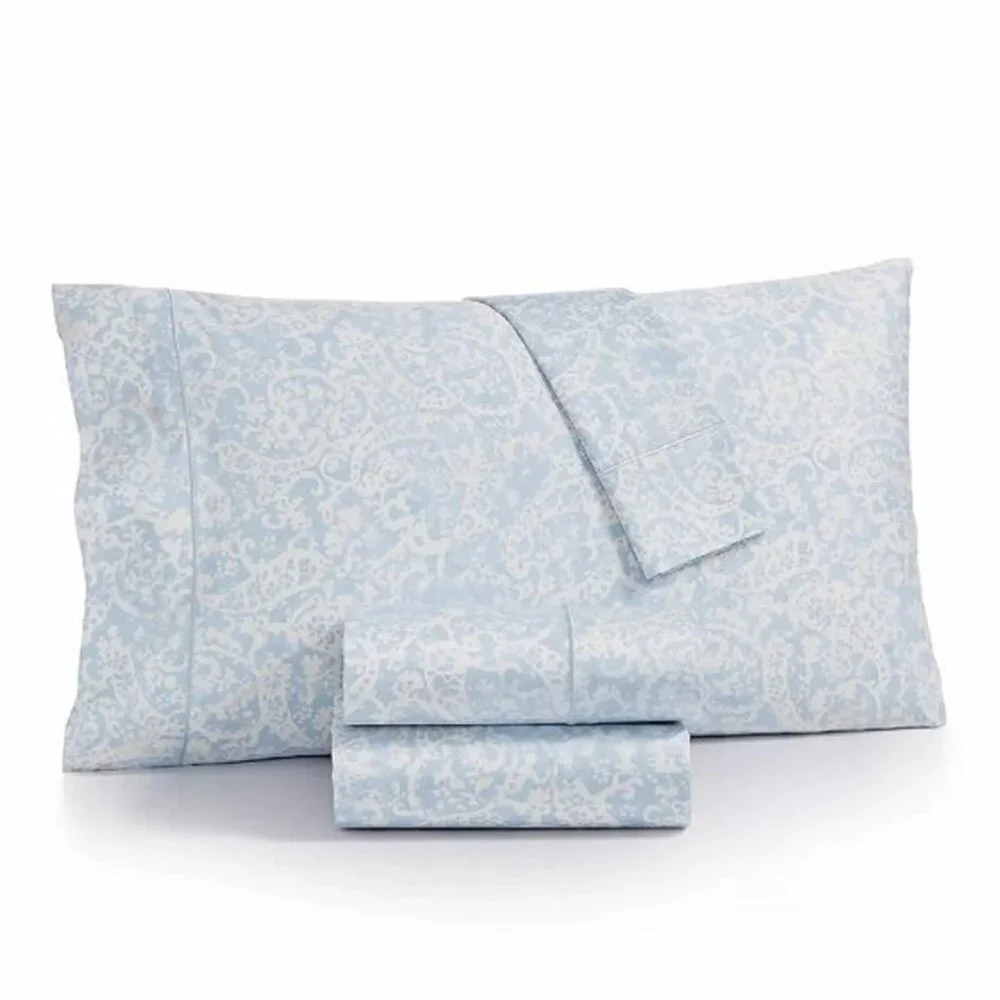 new Charter Club Sleep Luxe 800 TC Cotton CAL KING Sheet Set BLUE PAISLEY PRINT